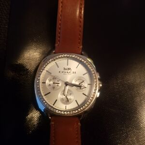 Coach New York Boyfriend Watch Silver Dial Watch with Brown Leather Strap